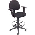 Boss Office Products Boss Drafting Stool with Footring and Adjustable Arms -Fabric - Black B1616-BK